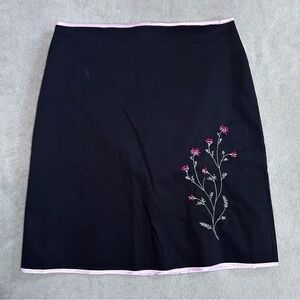 T. Garment Black Skirt with Floral Embroidery and Pink Satin Trim